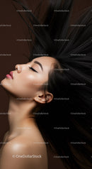 Side profile of woman with flowing black hair