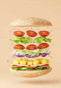 Fresh Vegetable and Pineapple Sandwich Layers Floating