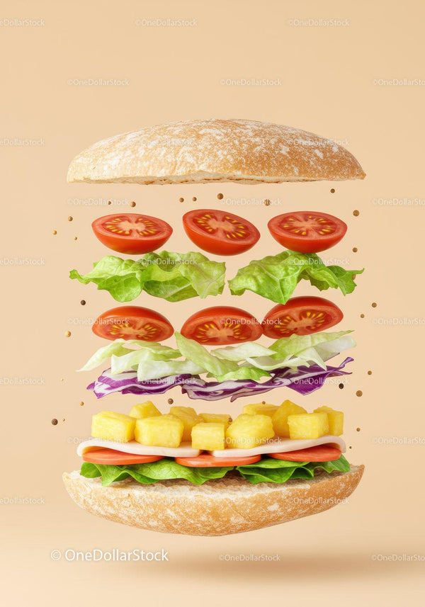 Fresh Vegetable and Pineapple Sandwich Layers Floating