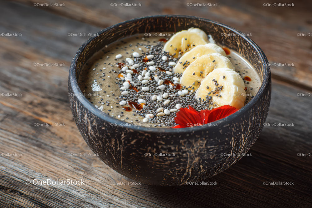 Pyszna miska smoothie z bananami i nasionami chia