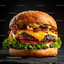 Gourmet Cheeseburger with Fresh Vegetables and Melted Cheese