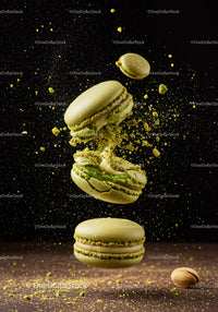 Exploding Green Pistachio Macarons in Mid Air