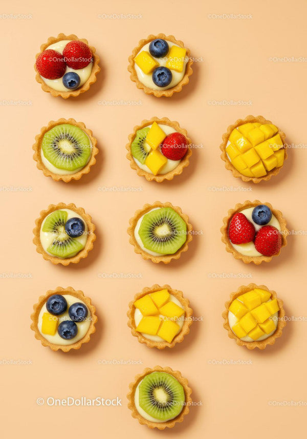 Assorted Mini Fruit Tarts with Cream and Fresh Fruit