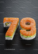 Creative sushi rolls shaped as numbers seventy eight