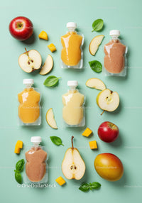 Fresh fruit purees in pouches with apple mango and pear