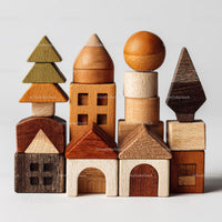 Set of Colorful Wooden Blocks and Shapes for Children's Play