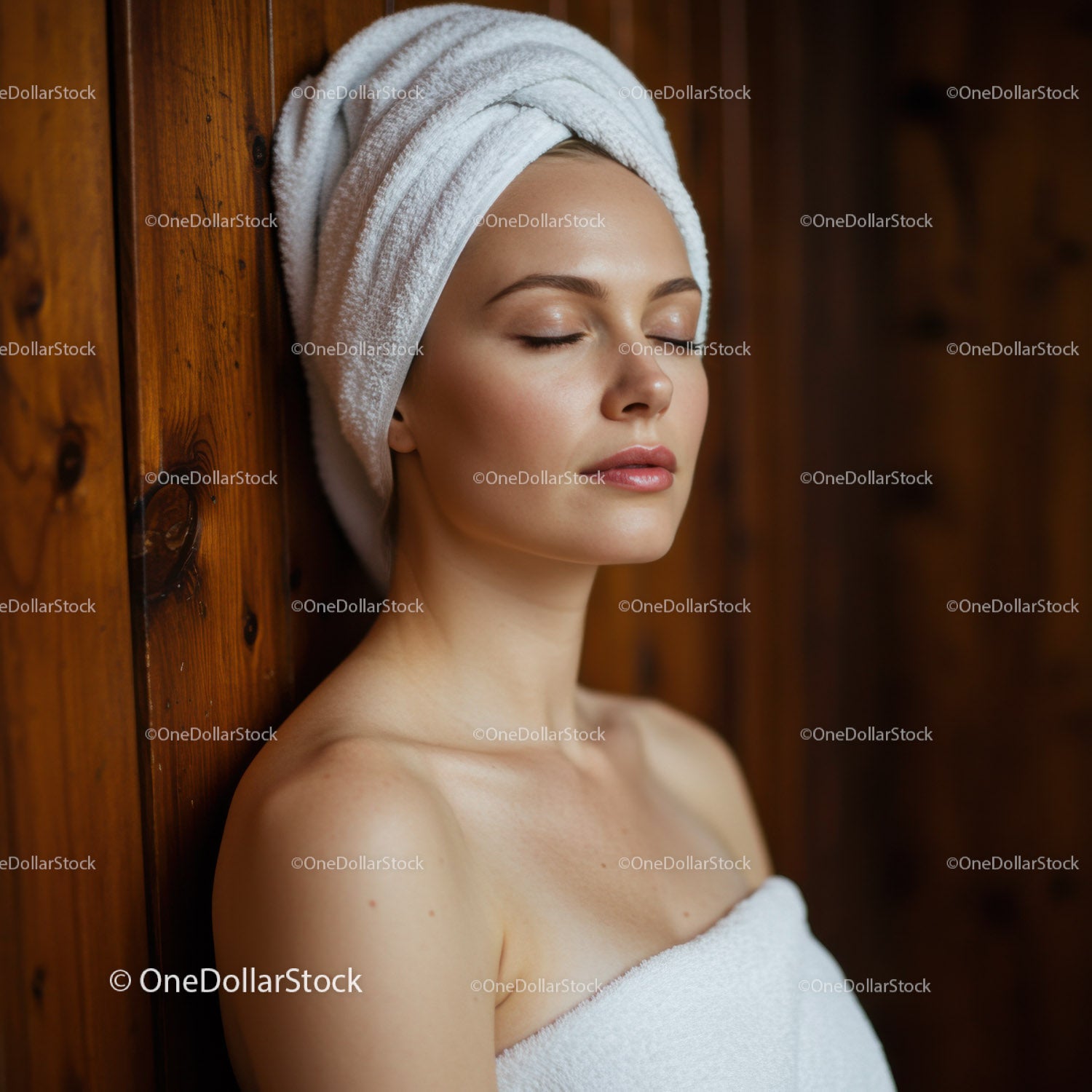 Young Woman Relaxing with Towel Wrap in Spa Setting