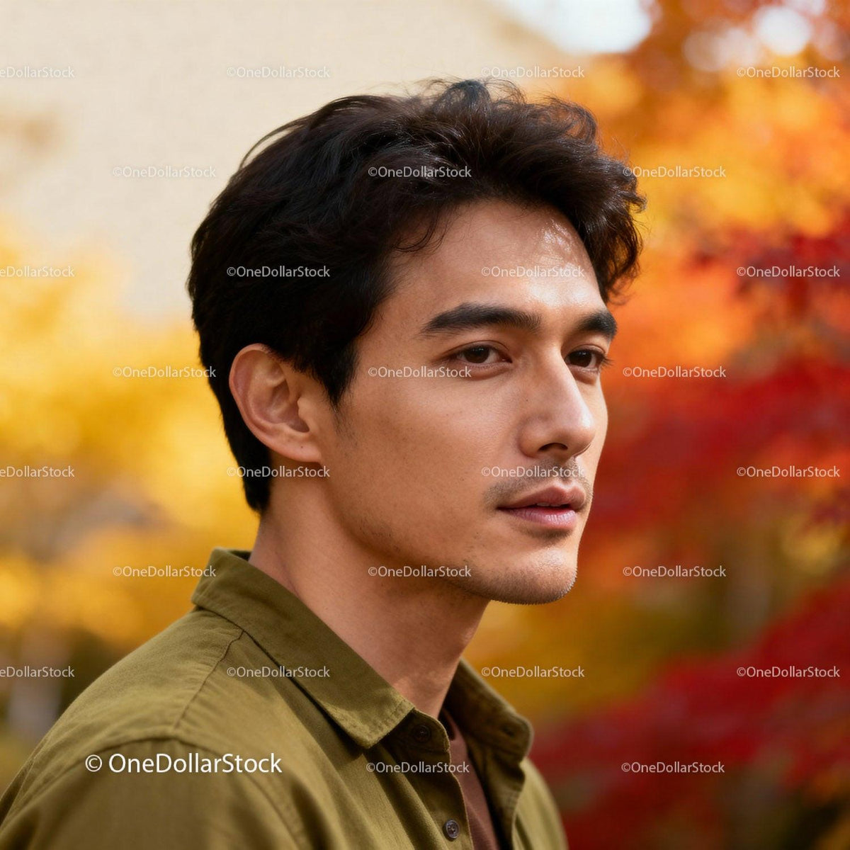 Thoughtful man enjoying serene autumn outdoors