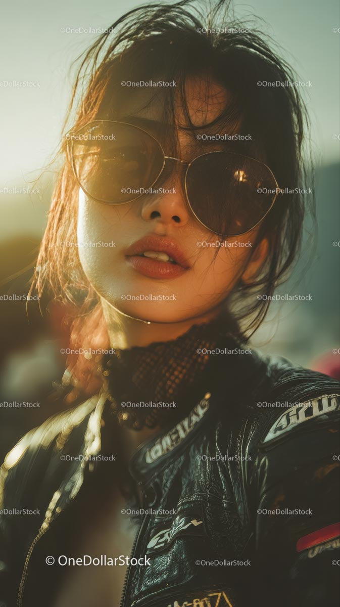 Stylish Woman in Sunglasses Against a Sunlit Background
