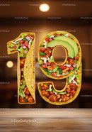 Delicious taco shaped as number nineteen with fresh filling