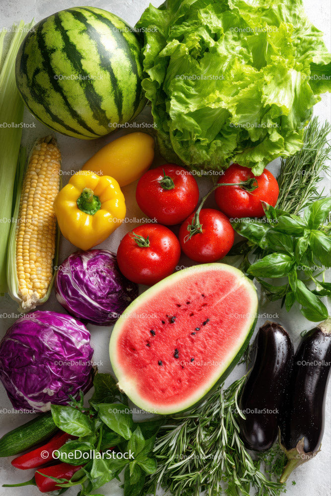 Fresh Assorted Vegetables and Watermelon for Healthy Lifestyle
