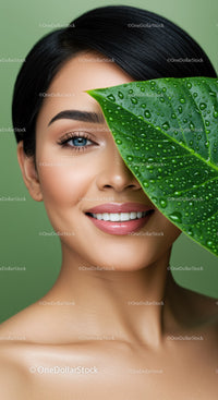 Portrait of a Smiling Woman with Clear Skin and Stylish Dark Hair