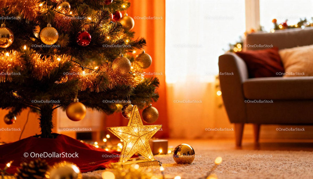 Cozy Christmas Tree Decorated with Warm Golden Lights