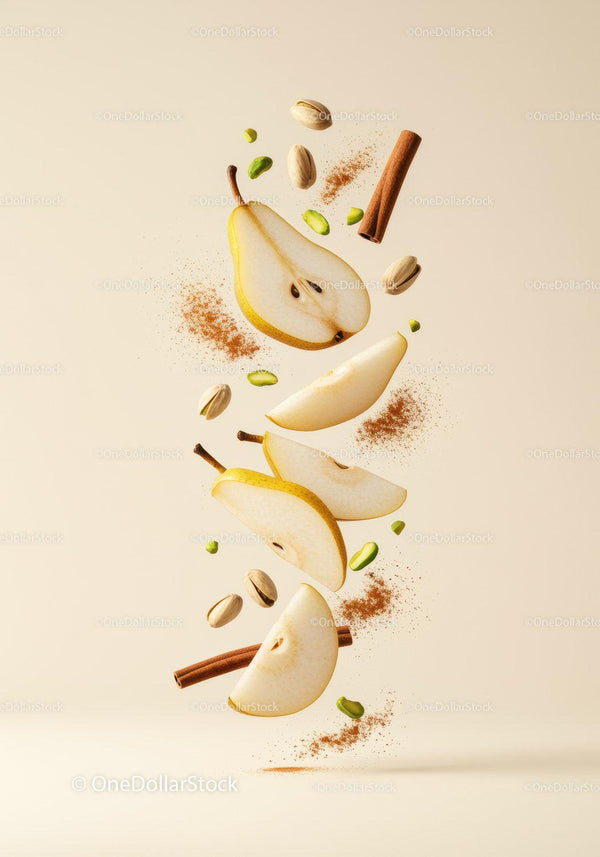 Sliced Pears with Cinnamon and Pistachios in Motion