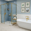 Elegant bathroom with gold accents and blue tiles