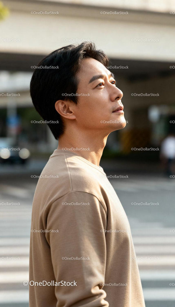 Calm young man looking thoughtfully into the distance