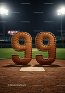 Leather baseball glove shaped number ninety nine on field