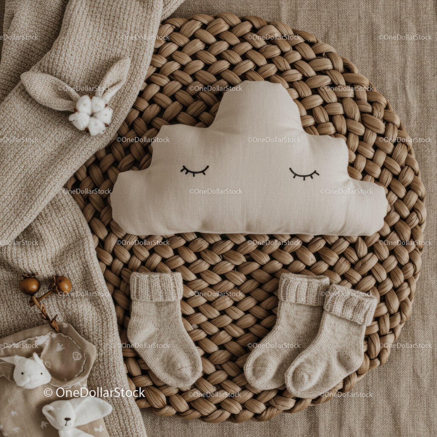 Cozy neutral baby accessories with cloud pillow