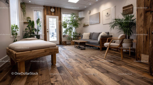 Modern Cozy Living Room with Green Plants and Wooden Flooring