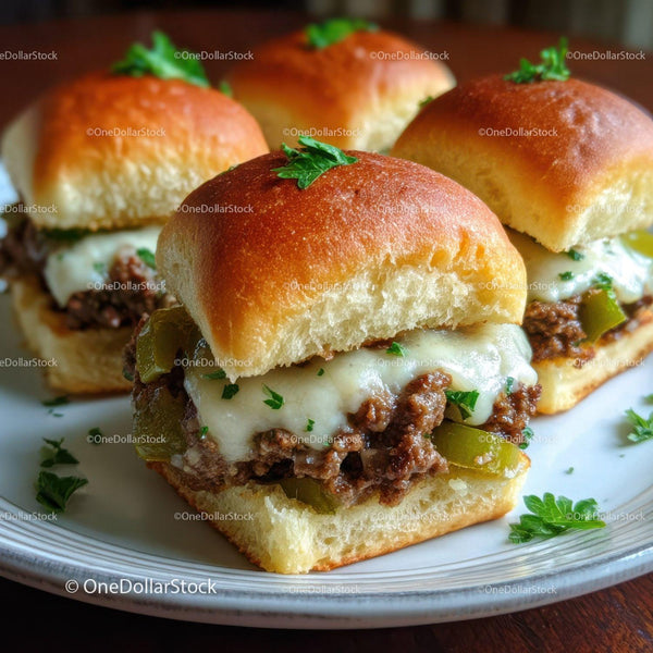Gourmet Beef Sliders with Cheese and Pickles on Fresh Buns