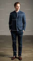 Elegant Young Man in Navy Blazer and Brown Leather Shoes