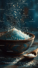 Sea Salt Crystals Falling into Ceramic Bowl Creating Texture and Flavor