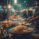Street Food Wok at Night Market with Flavorful Noodles and Busy Vendor