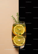 Refreshing lemon and rosemary infused water in glass