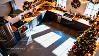 Modern Kitchen Decorated with Warm Christmas Lights