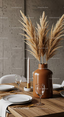 Stylish Modern Dining Table with Pampas Grass and Glassware