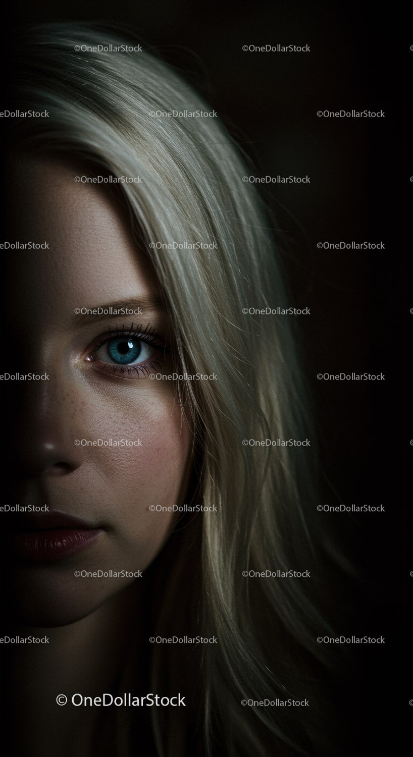 Close up portrait of young woman with striking blue eye