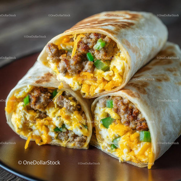 Syty burrito wołowe z jajkiem, cheddarem i zieloną cebulką