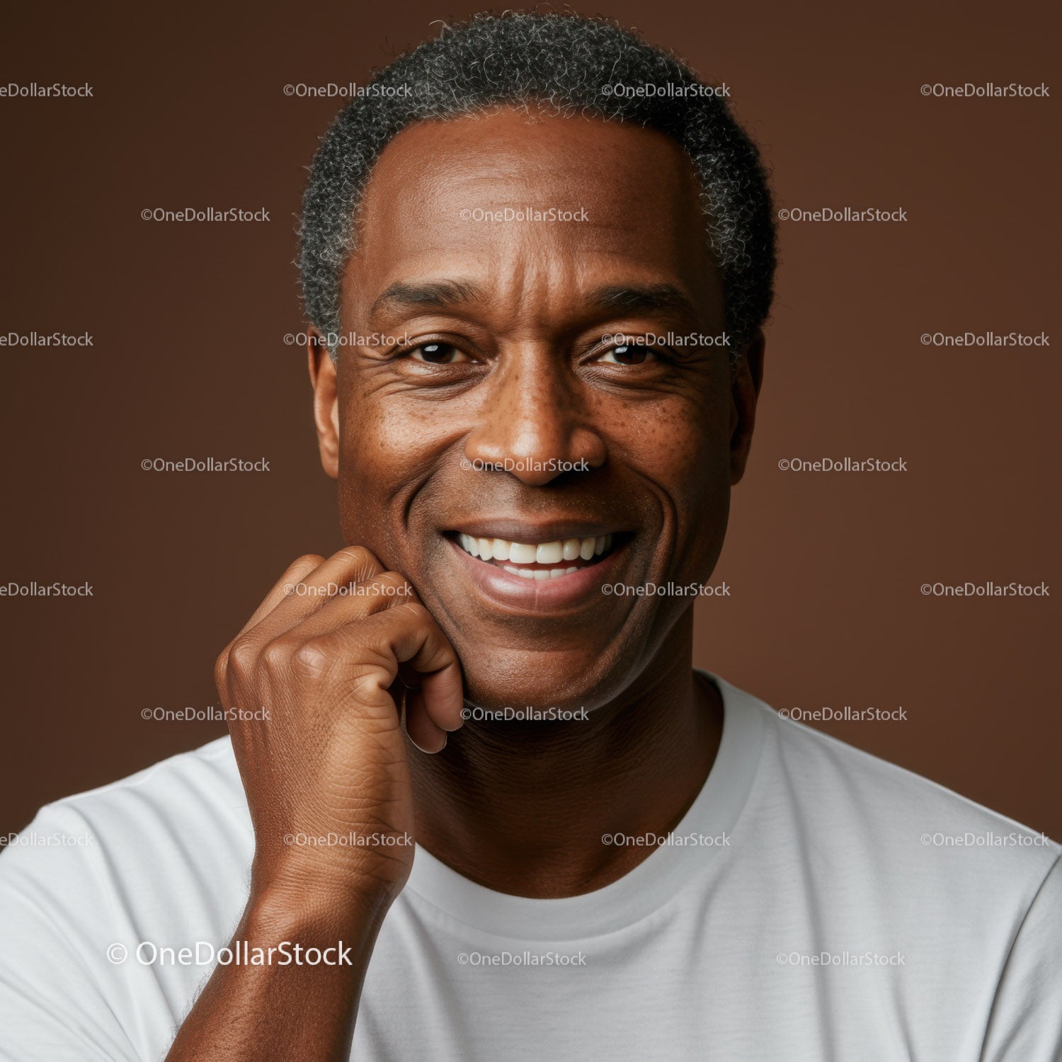 Close-up of Smiling Mature Man with Joyful Expression in Studio