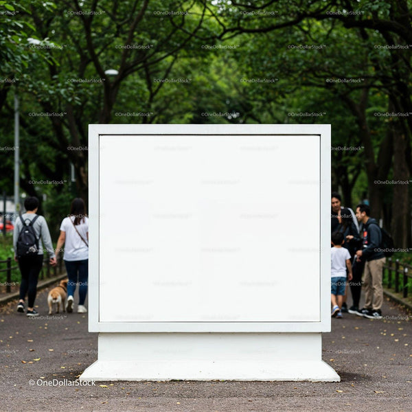 Blank Billboard in Park with Walking People and Dog JPG Mockup Image