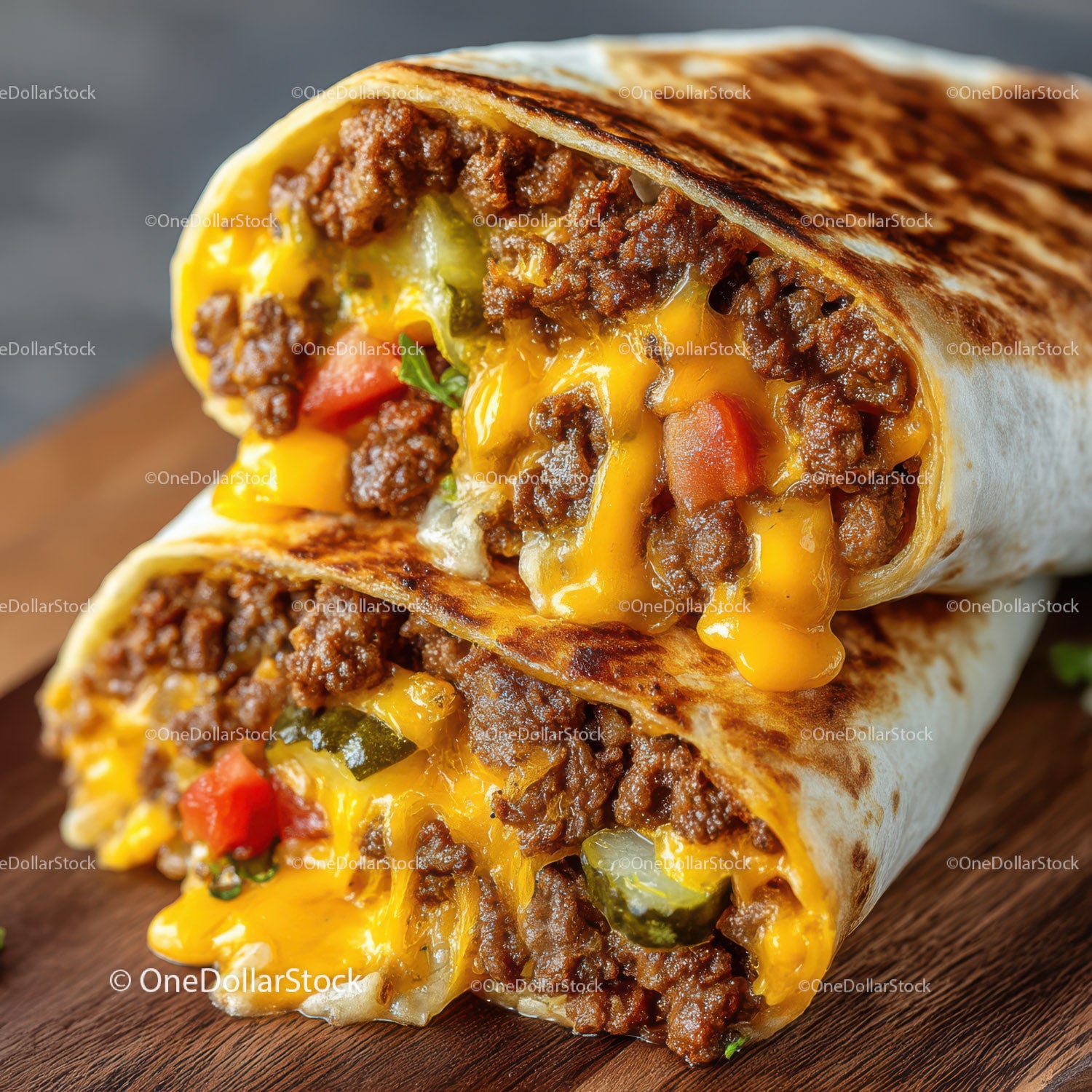 Close-up of Delicious Ground Beef and Cheese Taco Wrap