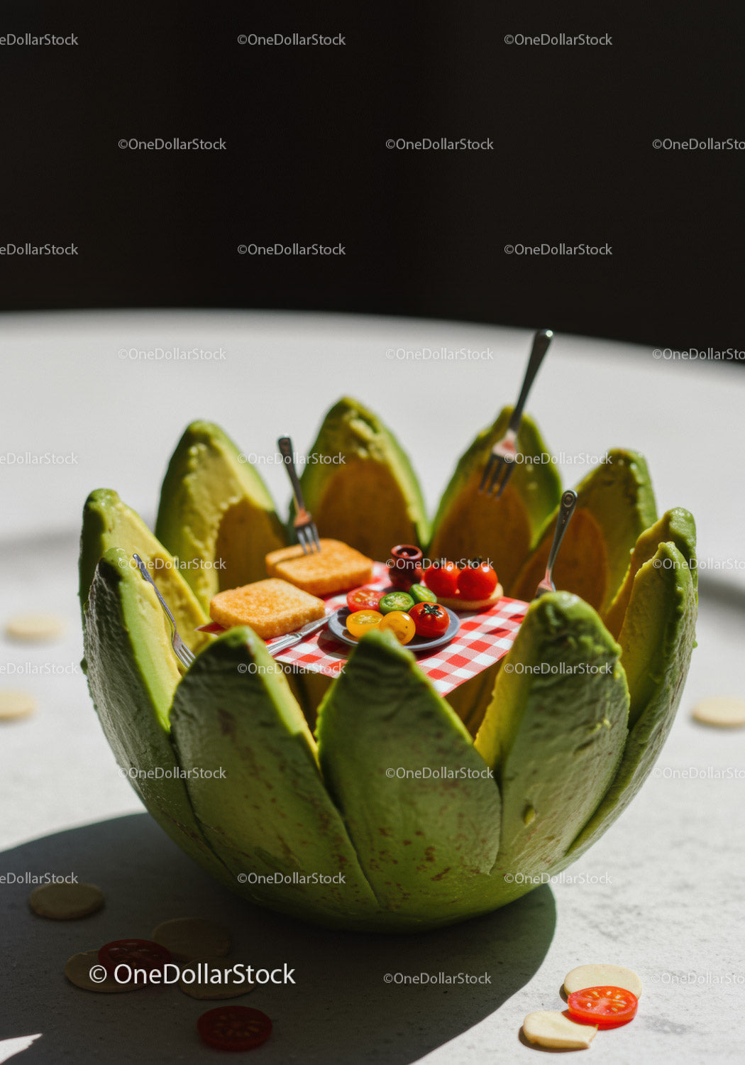 Miniature Picnic Setup Inside Artichoke Bowl