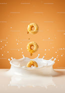 Honey Drizzled Cereal Rings Splashing in Milk