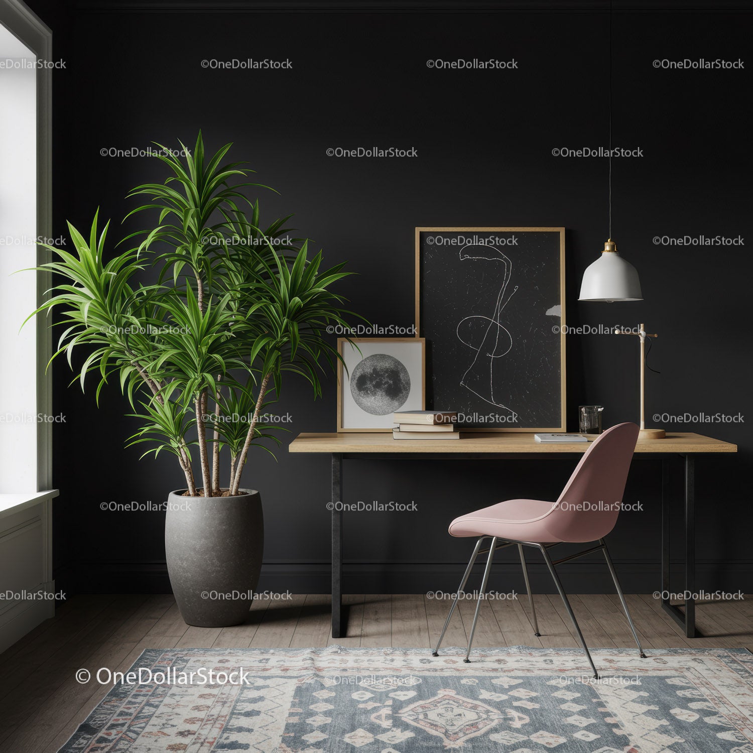 Modern Home Office with Green Plant and Stylish Decor