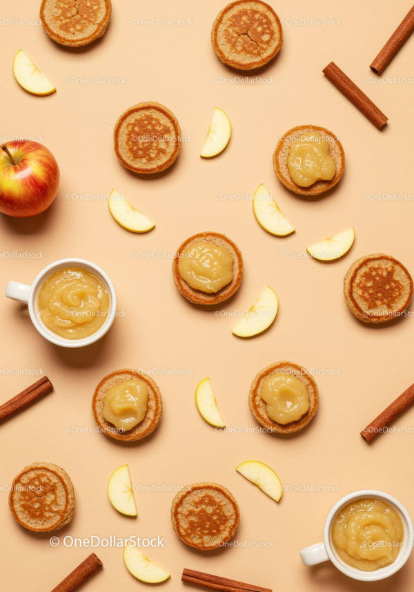 Mini pancakes with applesauce and cinnamon sticks