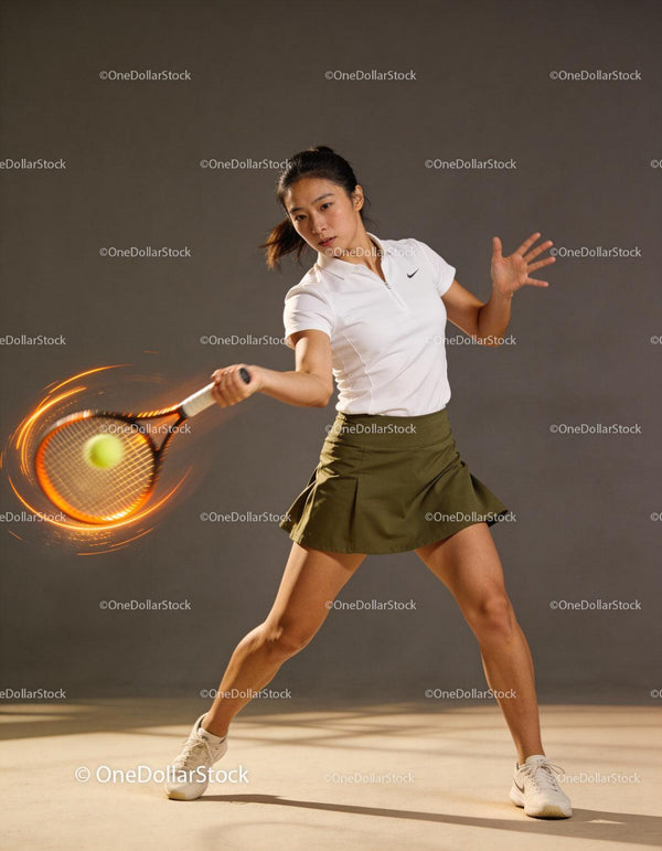 Focused tennis player striking ball with dynamic motion