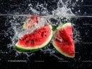 Fresh Watermelon Slices Splashing in Water with Bubbles