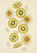 Fresh Kiwi Slices with Soft Yellow Dahlia Flowers Arrangement