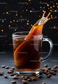 Cream Splashing Into Glass of Fresh Black Coffee