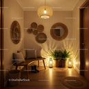 Cozy entryway with natural decor and warm lighting