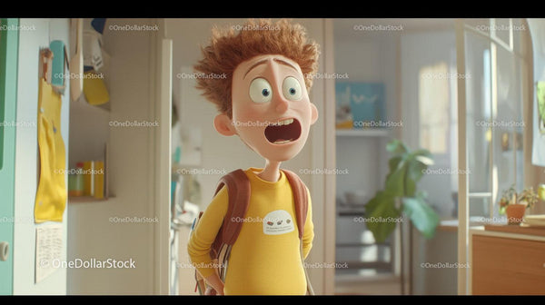 Surprised Redheaded Boy With Backpack Indoors