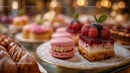 Elegant Assortment of Berry and Macaron Pastries on Display