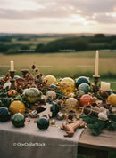Rustic Christmas Table Decoration with Candles and Ornaments