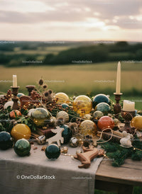Rustic Christmas Table Decoration with Candles and Ornaments