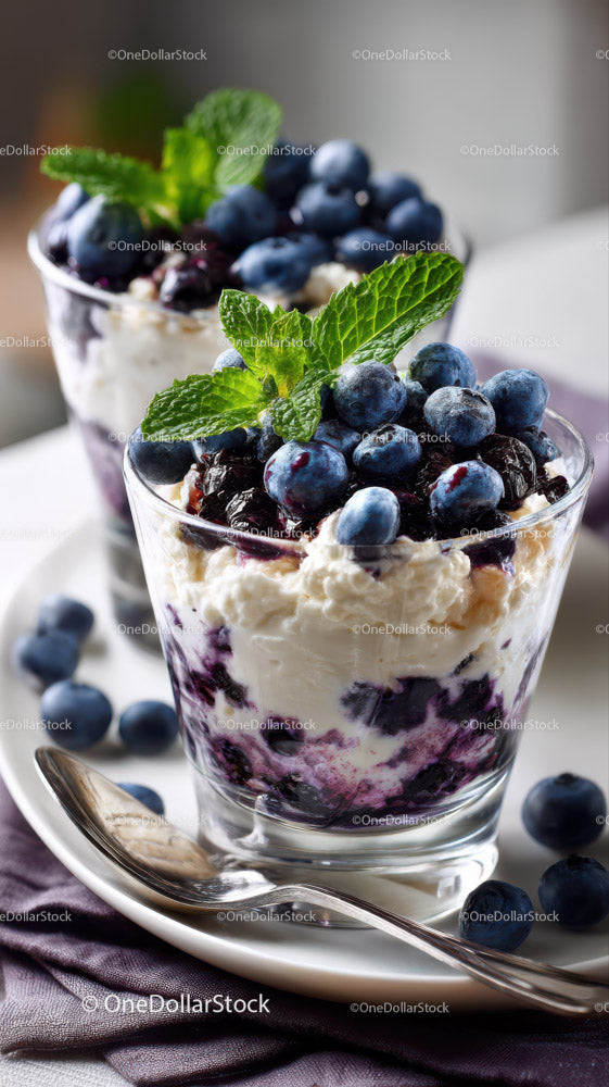 Blueberry Yogurt Parfaits with Fresh Mint and Cream