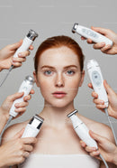 Woman Using Multiple Skin Care Devices for Facial Treatment